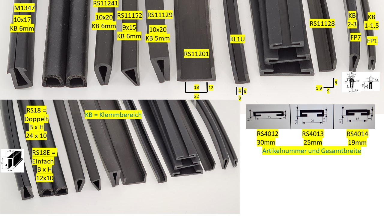 Vollgummi U-Profil / Fassungsprofil 5mm - EPDM - Kantenschutz