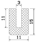Preview: Moosgummi U-Profil – Fassungsprofil /Kantenschutzprofil 15x11mm – Klemmbereich 3mm – EPDM