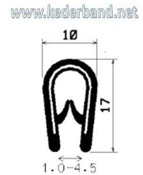 KS6-8S Kantenschutzprofil PVC schwarz 6-8 mm Kederband, Klemm Profil