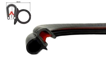 Kantenschutzprofil mit Stahleinlage für 1-4mm Bleche mit Dichtungsschlauch seitlich - signalschwarz