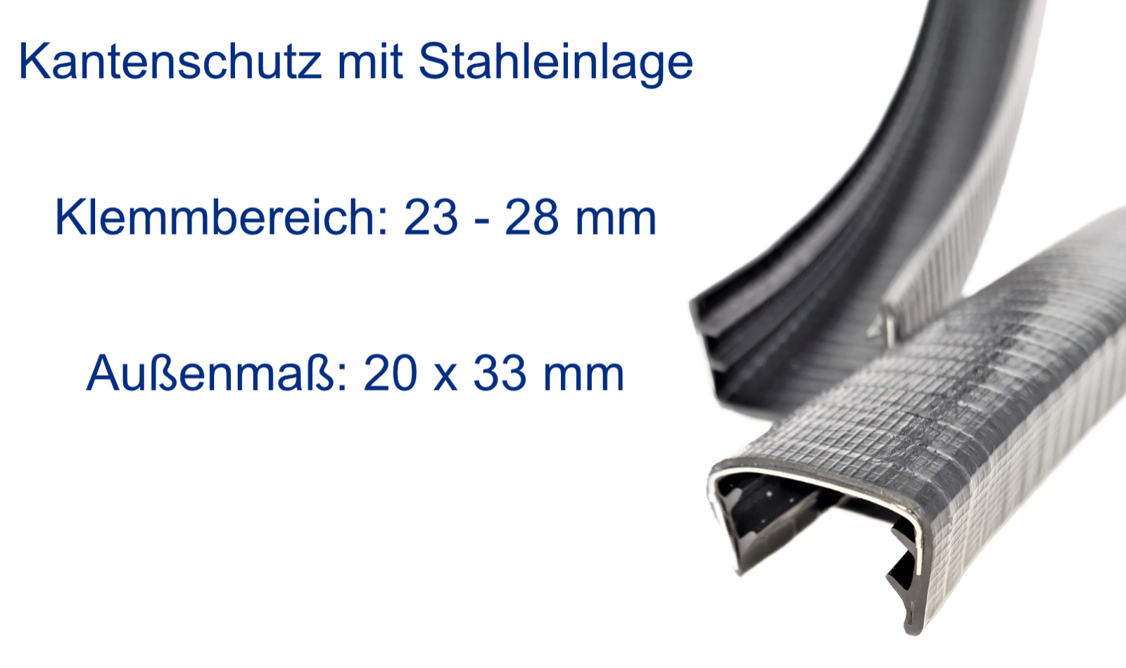 Kantenschutz mit Stahleinlage schwarz für 2-4mm Materialstärke mit  Dichtlippe seitlich - Kantenschutzprofil & Kederband