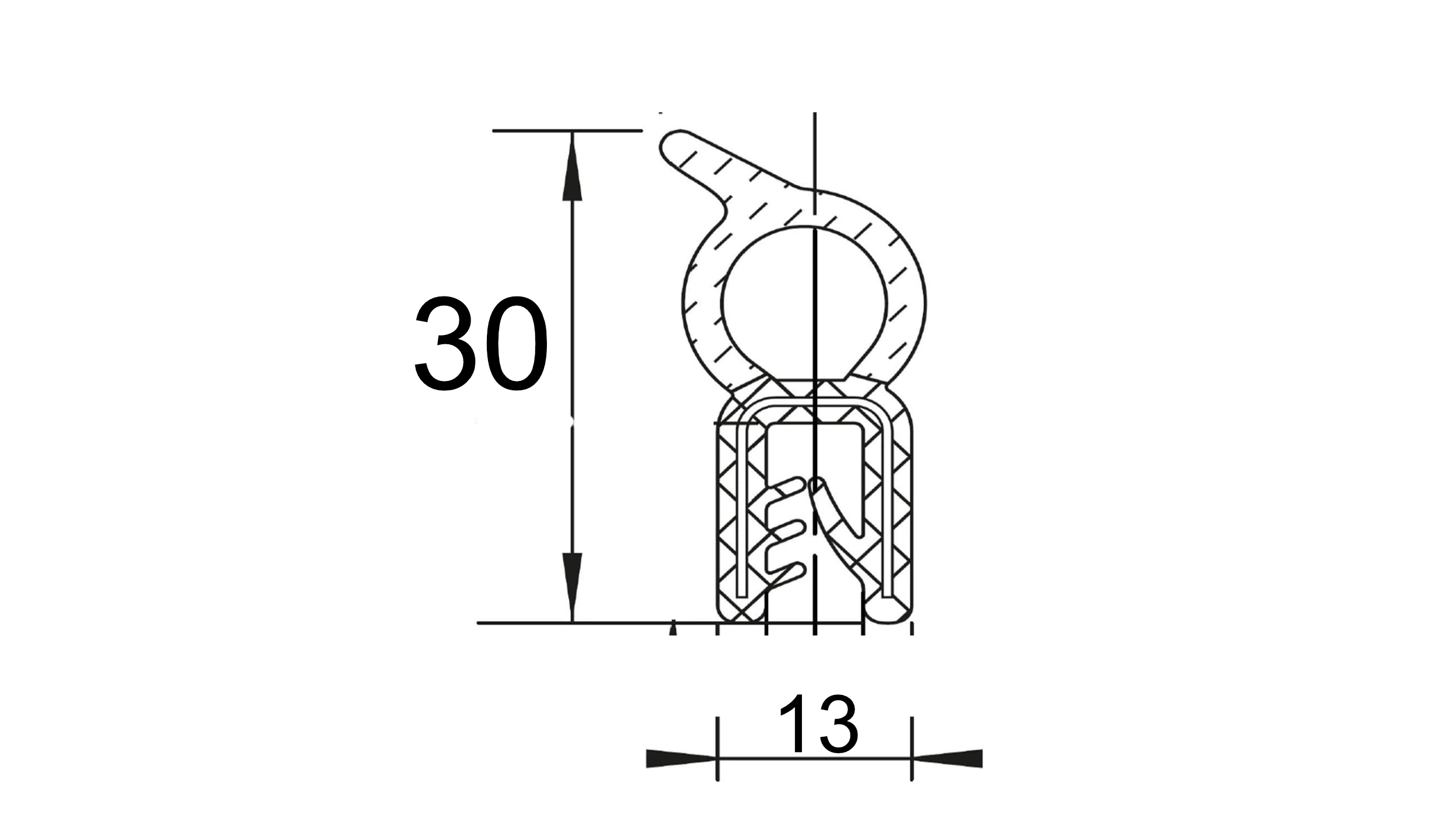 Kantenschutz-Dichtprofil - PVC/EPDM - mit Dichtung oben - Klemmbereich  2-4mm