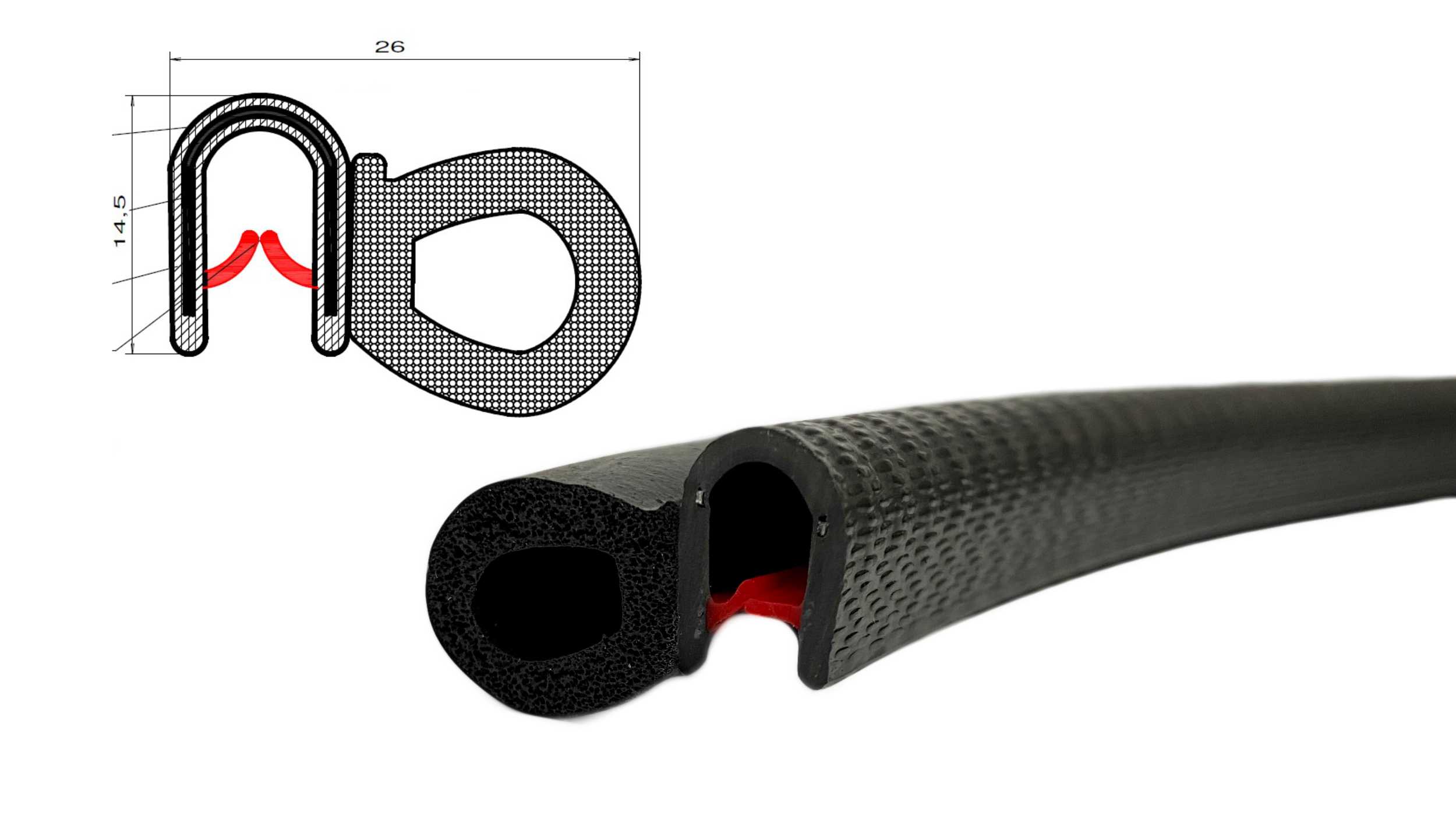 Kantenschutzprofil mit Stahleinlage für 1,5-3,5mm Bleche mit Dichtansatz  oben - signalschwarz - Kantenschutzprofil & Kederband