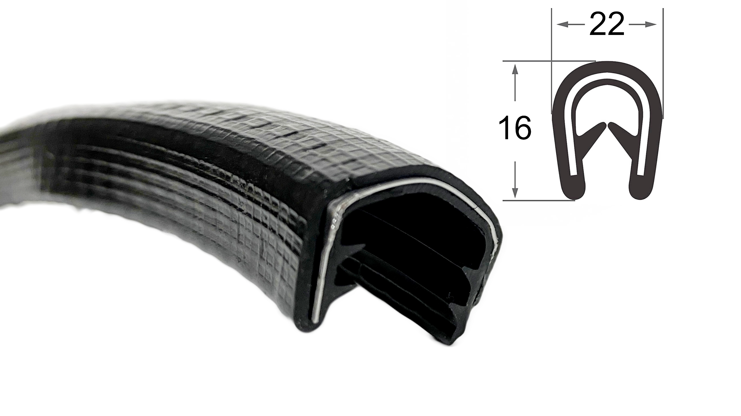 Kantenschutz mit Stahleinlage, Klemmbereich 10-13mm, 16x22mm, schwarz -  Kantenschutzprofil & Kederband