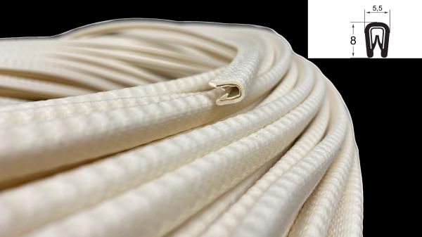 Kantenschutz U-Profil mit Stahlklemmband Farbe hellelfenbein Klemmbereich 0,8-2mm  Höhe x Breite 8x5,5mm