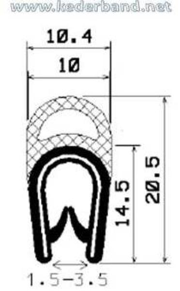 Kantenschutzprofil mit Stahleinlage für 1,5-3,5mm Bleche mit Dichtansatz oben - signalschwarz