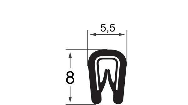 Kantenschutz U-Profil mit Stahlklemmband Farbe hellelfenbein Klemmbereich 0,8-2mm  Höhe x Breite 8x5,5mm