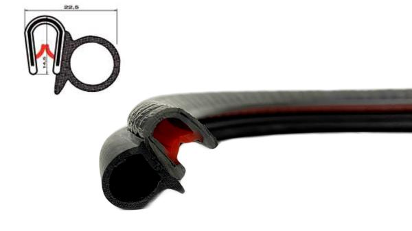 Kantenschutzprofil mit Stahleinlage für 1-4mm Bleche mit Dichtungsschlauch seitlich - signalschwarz