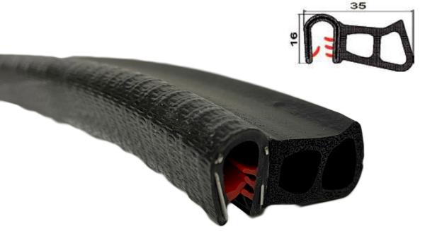 Kantenschutzprofil mit Stahleinlage für 2,5-5mm Bleche mit Dichtungsschlauch seitlich - signalschwarz