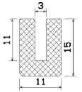 Moosgummi U-Profil – Fassungsprofil /Kantenschutzprofil 15x11mm – Klemmbereich 3mm – EPDM